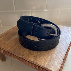 Black Perforated Leather Belt Western Boho Pattern 2XL 48"